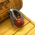 Vintage punk silver eagle claw pendant with reddish-brown natural stone bead - Rainbow Stone