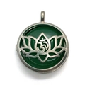 Natural Turquoise Lotus Pendant with Om Symbol in Silver Hollow Out Frame for DIY Necklace - Pendant Only (Without Chain) / Blue Turquoise