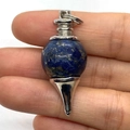 Lapis Lazuli cone pendant with golden pyrite flecks and silver metal connector loop - Lapis Lazuli