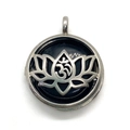 Zilveren holle lotus Om steenhanger met een rond medaillonontwerp voor kettingen - Alleen Hanger (Zonder Ketting) / Zwarte agaat