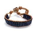 Ethnic wrap bracelet featuring cylinder stone beads and a silver square metal clasp - No.1 (Dark Gray Marble)