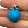 Blue turquoise sphere pendant with silver bail connector for DIY jewelry necklaces - Dark Blue Turquoise / 16x23mm