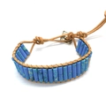 Bohemian style bracelet with blue turquoise stone tubes and brown leather cord closure - No.5 (Blue Stone Texture)