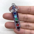 Natural purple amethyst hexagonal pendant with seven chakra stones and silver metal clasp - Purple Crystal