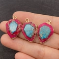 Détails des pendentifs en pierre impériale conique avec bord doré et texture colorée - Texture Rose Rouge et Bleue (No.1)