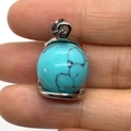 Blue turquoise sphere pendant with silver bail clasp for DIY jewelry making - Blue Turquoise / 16x23mm