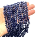 Deep blue sparkling gold sandstone faceted flat round beads for jewelry making - 6mm / Blue Sandstone