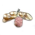 Anhänger aus unregelmäßigen Barockperlen und rosa Kristallcluster mit Versilberung - 41x75mm / Rosa