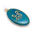 Oval blue natural stone pendant with gold tree of life and bunny accent for jewelry - Hollow Rabbit Pattern (3)