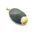 Oval agate stone pendant with gold plating and natural white shell for DIY jewelry - Dark Agate Style (No. 1) / 34x54mm