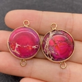 Macro view of rose red natural imperial stone pendant with gold plated double loop connectors - Style 6 Rose Purple Stone