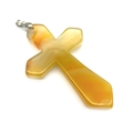 Anhänger Kreuz aus Naturachat mit orangegelben Streifen und Metallverschluss für Schmuck - 53x80mm / Gelb
