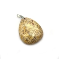 Pendente in pietra naturale marrone a forma di goccia con motivo floreale e gancio - Stile con Trama Marrone Giallastro (N. 1) / 35x44mm
