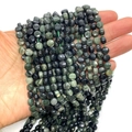 Strand of faceted dark green natural stone rondelle beads for jewelry making - 6mm / Bloodstone