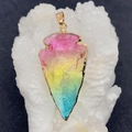 Pendentif pointe de flèche en pierre naturelle arc-en-ciel avec placage en or DIY - N° 11 (Dégradé Tricolore)