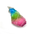 Handgemaakte regenboogsteen hanger met zilverdraad en kleurrijke kristallen in gradiënt - Zilveren Draadwikkeling (Nr. 2)