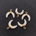 Set of five crescent stone pendants with white marble texture and gold plated metal trim - 16x16mm / Howlite