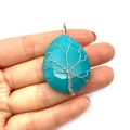 Amazoniet edelsteen hanger druppelvorm met zilveren Levensboom draadwikkeling - Blauw