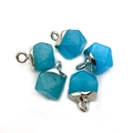 Faceted natural stone pendants in sky blue finish with silver metal cap and jump ring - Blue Chalcedony