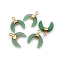 Set of five crescent green aventurine stone pendants with polished gold metal plating - 16x16mm / Green Aventurine