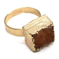 Anello bohémien placcato oro con pietra di cristallo naturale ambra quadrata 12mm - Giallo Arancio