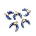 Five crescent-shaped blue natural stone pendants with gold metal ring clasp for DIY jewelry - 16x16mm / Blue Spot Stone