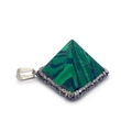 Malachite pyramid pendant with diamond-encrusted edges and silver metal bail for necklaces - Malachite