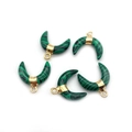 Five pieces of crescent malachite stone charms with golden hoops for jewelry making - 16x16mm / Malachite