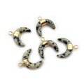 Dalmatian jasper crescent pendants with golden metal bands and ring hooks for DIY jewelry - 16x16mm / Dalmatian Jasper