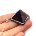 Pyramid tiger eye stone pendant with sparkling rhinestone inlay and silver clasp - Tiger's Eye