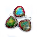 Tres colgantes de gota en piedra de sedimento marino multicolor con borde plateado - Estilo de textura mixta multicolor (3#) / 21x24mm
