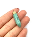 Hexagonal tapered stone pendant in light green with black veins and golden metal cap - Turquoise Texture (No. 1)