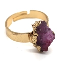 Detailed macro view of an adjustable gold ring featuring an irregular purple crystal stone - Purple Irregular Stone (No. 7)