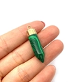 Green malachite hexagonal prism pendant with gold-plated metal cap and bail detail - Malachite Texture (No. 2)