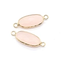 Colgante de piedra rosa facetada con marco ovalado dorado y conectores dobles para joyería - 11x30mm / Cuarzo rosa