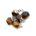 Colgante de piedra natural ojo de tigre facetado 8x11mm con conectores de plata - 8x11mm / Piedra de ojo de tigre facetada marrón dorado (Talla 14)