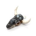 Natural resin bull head skull pendant in off-white with black and blue stones - Black Rhinestone With Blue Stone (Style 2)