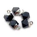 Colgante de ónix negro facetado con conectores plateados para creación de joyería - 8x11mm / Estilo de piedra facetada negro puro (Nº 15)