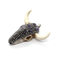 White resin bull skull pendant with purple gemstones and dark grey rhinestones charm - Black Rhinestone With Purple Stone (Style 3)