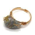 Handmade gold wire-wrapped ring with irregular natural grey raw stone and adjustable band - No.7 (Gray)