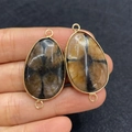 Teardrop chiastolite stone connectors with gold edges for DIY necklace jewelry making - Natural Cross Texture (No.2)