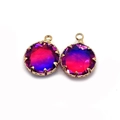 Round faceted natural stone pendant with pink to blue gradient in gold plated frame - Size 5 / 13mm (20 Pieces/pack)