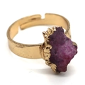 Adjustable golden ring with raw irregular purple crystal quartz stone setting - Purple Druzy (No.6)