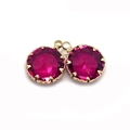 Pair of 13mm round faceted magenta crystal pendants with gold plated prong setting - Size 6 / 13mm (20 Pieces/pack)
