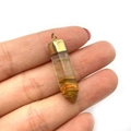 Conical natural stone pendant with brown banded textures and golden metal cap - Multicolor Stone Texture (No. 10)