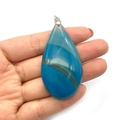 Pendente a goccia in agata blu con venature naturali e gancio in argento - 30x58mm / Agata a Righe Blu