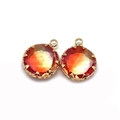 Pair of round faceted natural stone pendants with orange gradient and gold plating - Size 9 / 13mm (20 Pieces/pack)