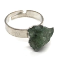 Adjustable silver ring with a raw natural green crystal stone in a rustic forest style - Forest Green Raw Stone (No. 11)