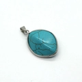 Colgante de turquesa natural en forma de marquesa con marco de metal plateado - 22x33mm 9g / Azul con fianza plateada