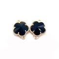 Golden clover connector with black faceted stone and bead edge for DIY jewelry - No. 1 / 11x15mm (50 Pieces/pack)